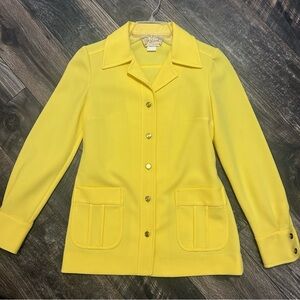 Yellow Vintage 60/70s Polyester Jacket Gold Buttons Pockets Retro